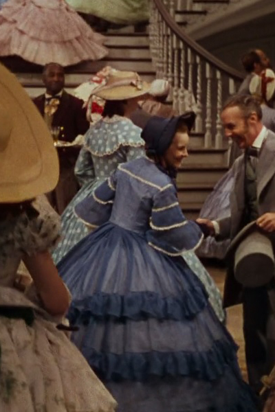 An extra wearing a blue ruffled gown in the 1939 film "Gone With the Wind."