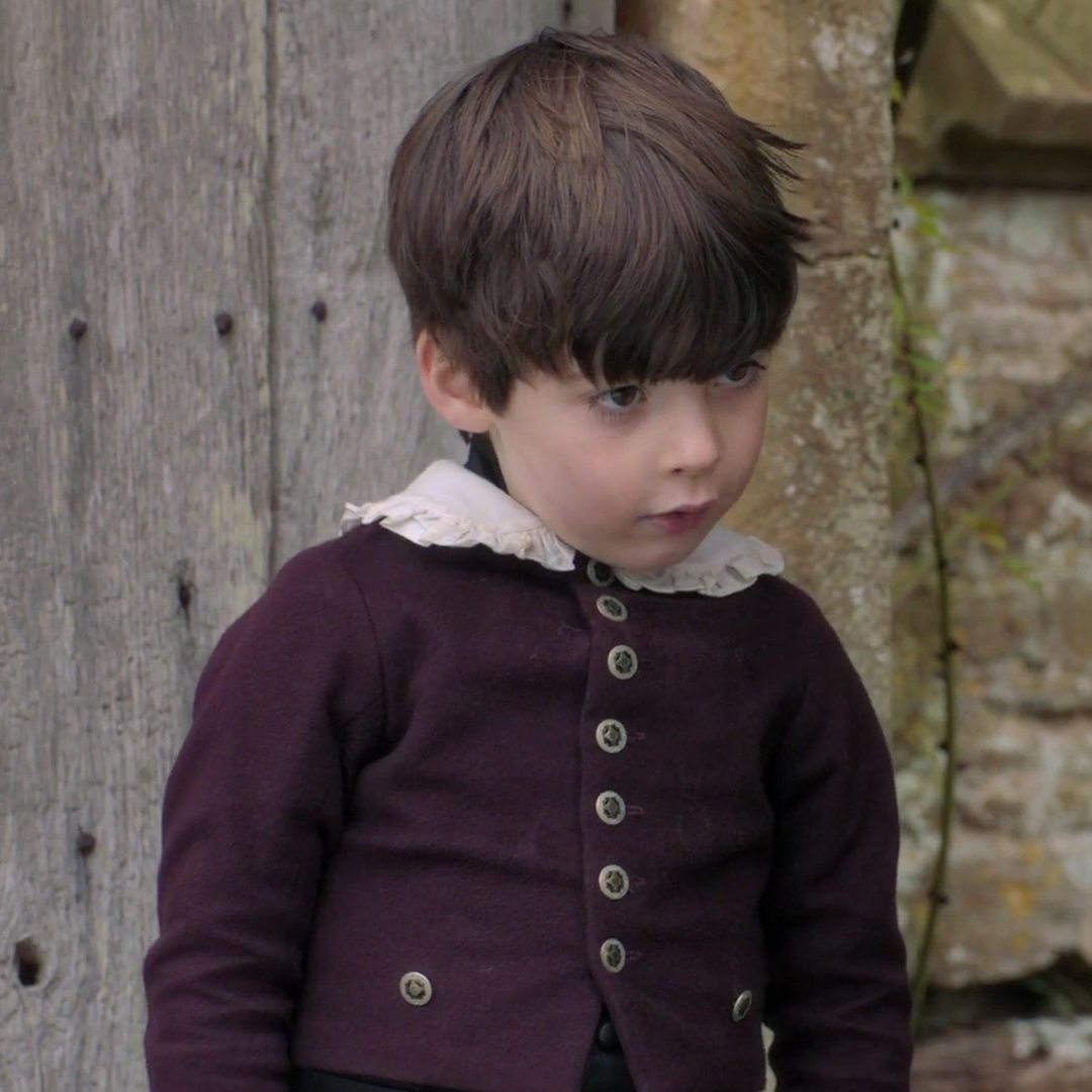 An uncredited actor as John Conan Whitworth wearing a brown-purple coat with a white collar in the 2019 series "Poldark."