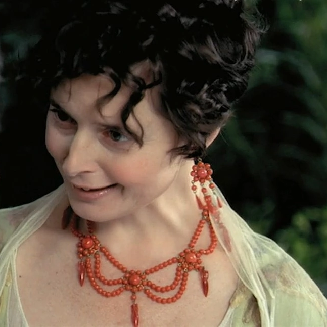 Isabella Rossellini as Joséphine de Beauharnais wearing a set of coral jewlelry in the 2002 miniseries "Napoléon."