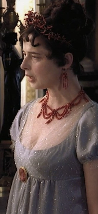 Isabella Rossellini as Joséphine de Beauharnais wearing a set of coral jewlelry in the 2002 miniseries "Napoléon."