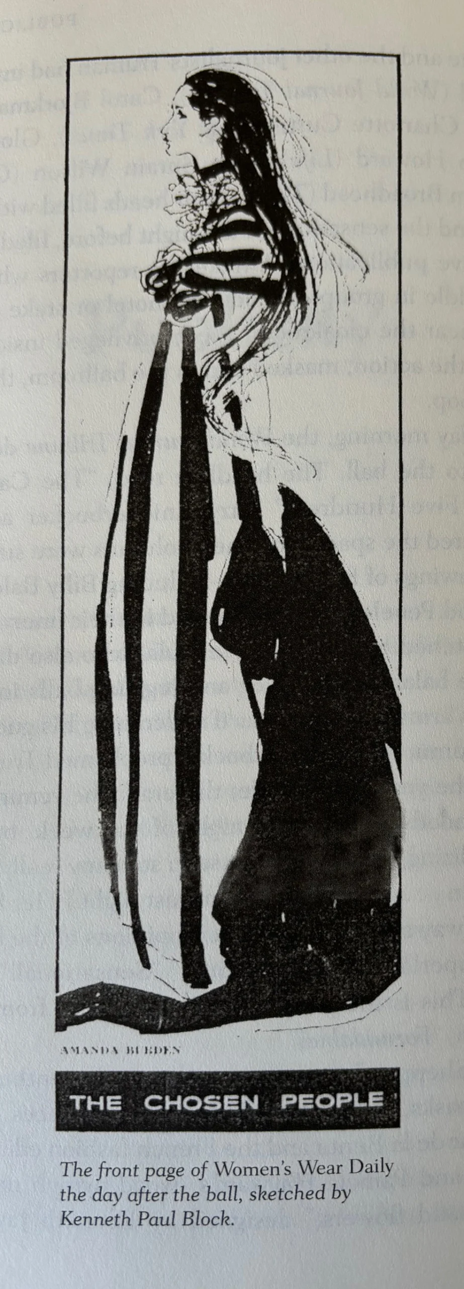 A sketch of Amanda Burden the day after Truman Capote's 1966 Black and White Ball.