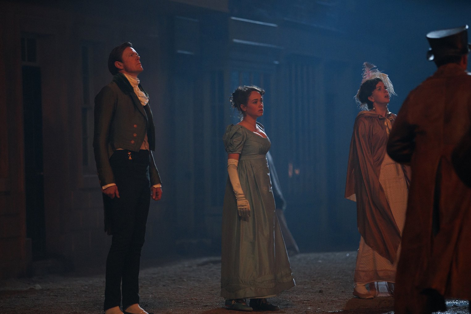 Rose WIlliams as Charlotte Heywood wearing a blue dress in the 2019 series "Sanditon."